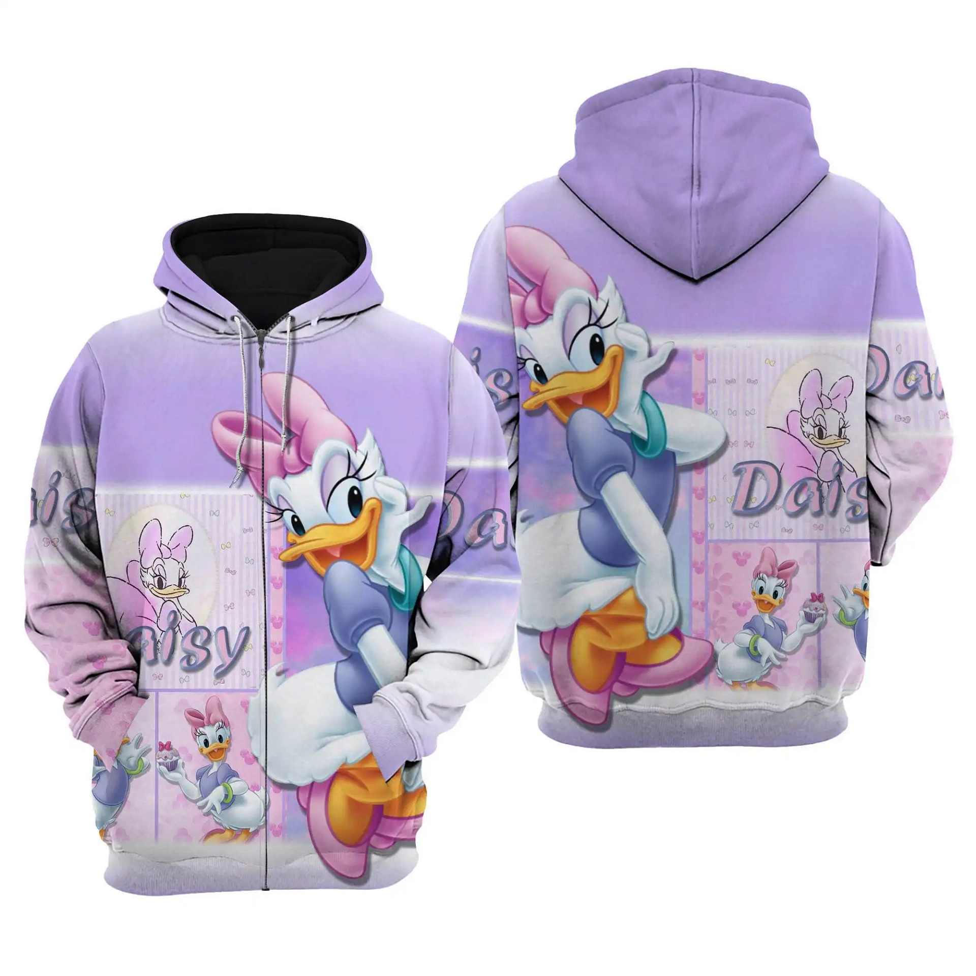 Disney Cute Daisy Duck Disney Graphic Cartoon Outfits Clothing Men Women Kids Toddlers Hoodie 3D