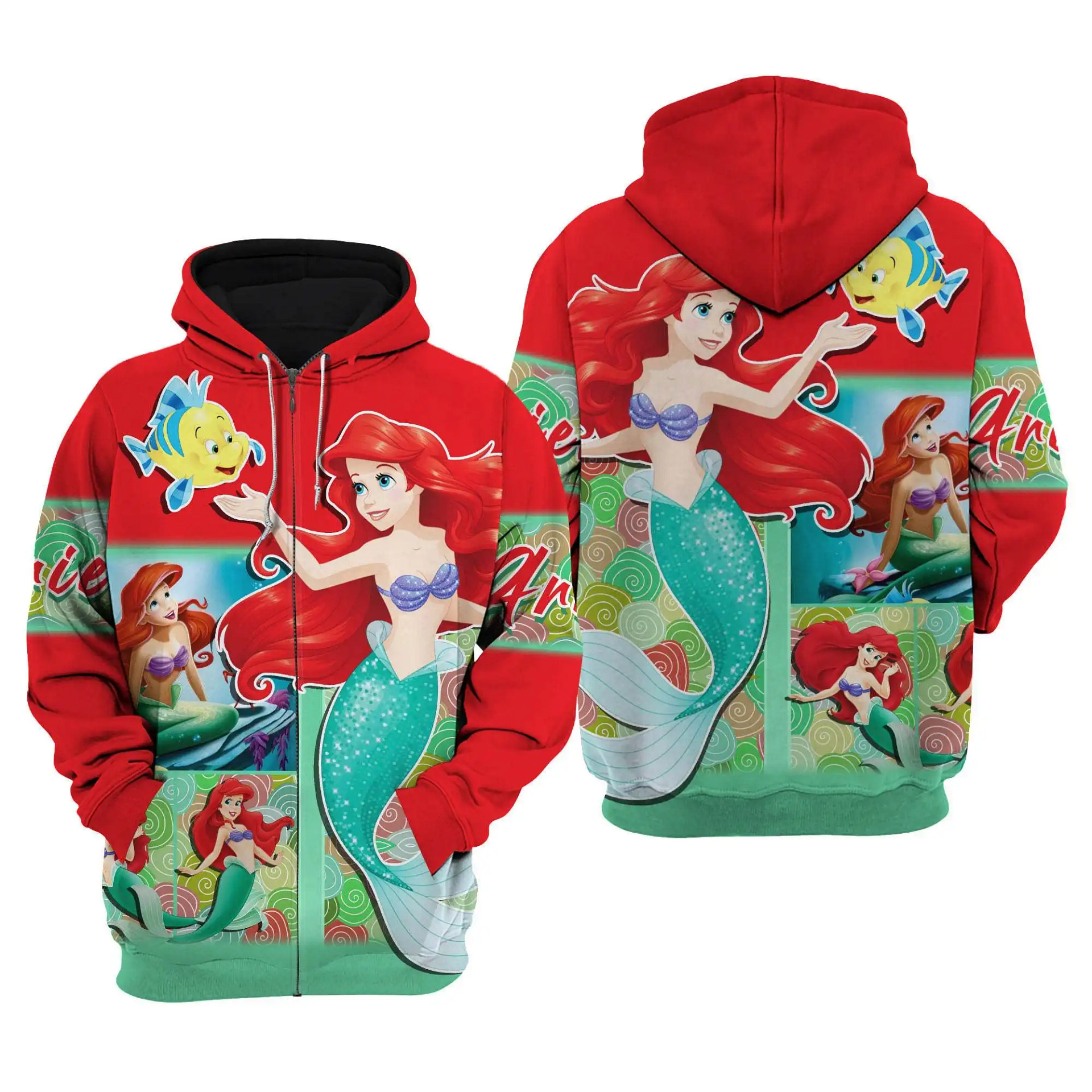 Disney Princess Ariel Little Mermaid Disney Cartoon Outfits Clothing Men Women Kids Toddlers Hoodie 3D