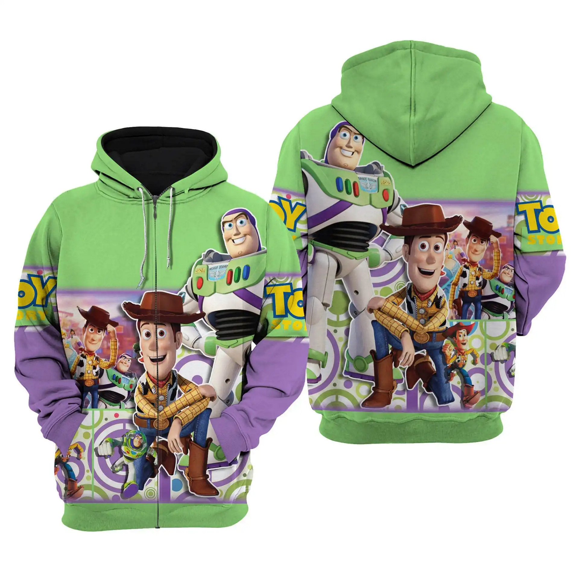 Disney Toy Story Green And Purple Disney Cartoon Graphic Outfits Clothing Men Women Kids Toddlers Hoodie 3D