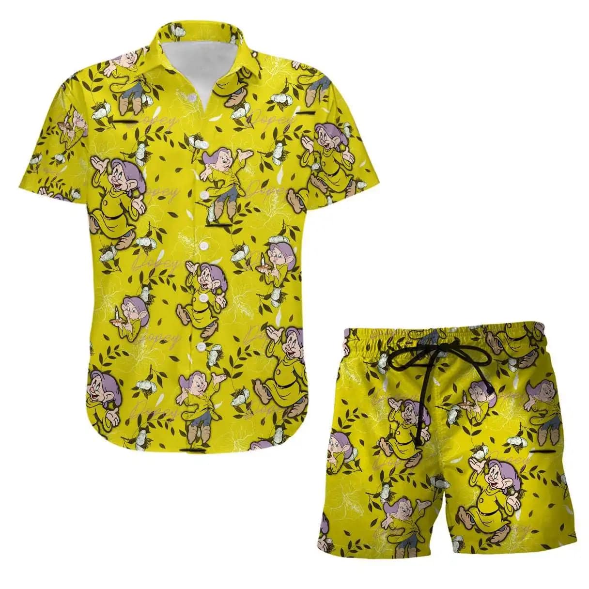 Dopey Dwarf Leafy Disney Summer Tropical Print Vacation Shorts Set Unisex Cartoon Graphic Outfits Men Women Hawaiian Shirts