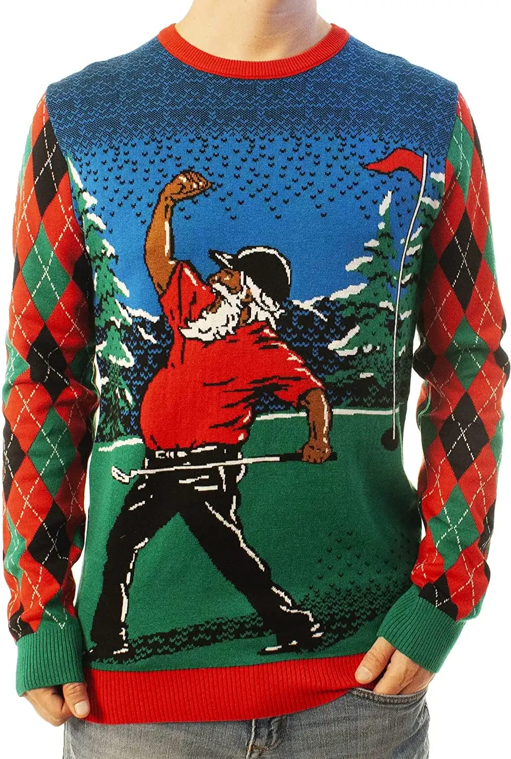 Funny Santa Golfing Santa Green Ugly Sweater