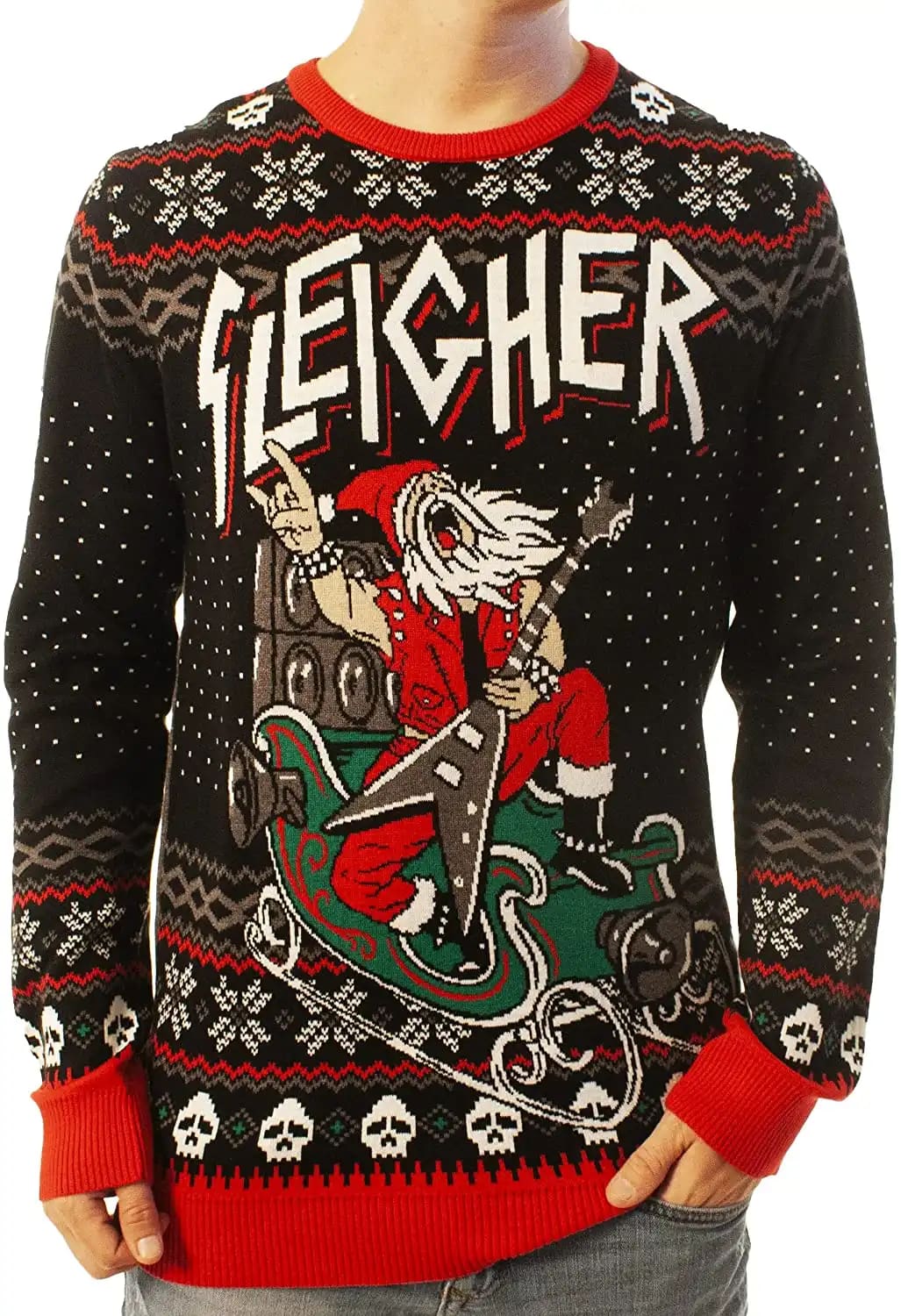 Funny Santa Sleigher Black Ugly Sweater