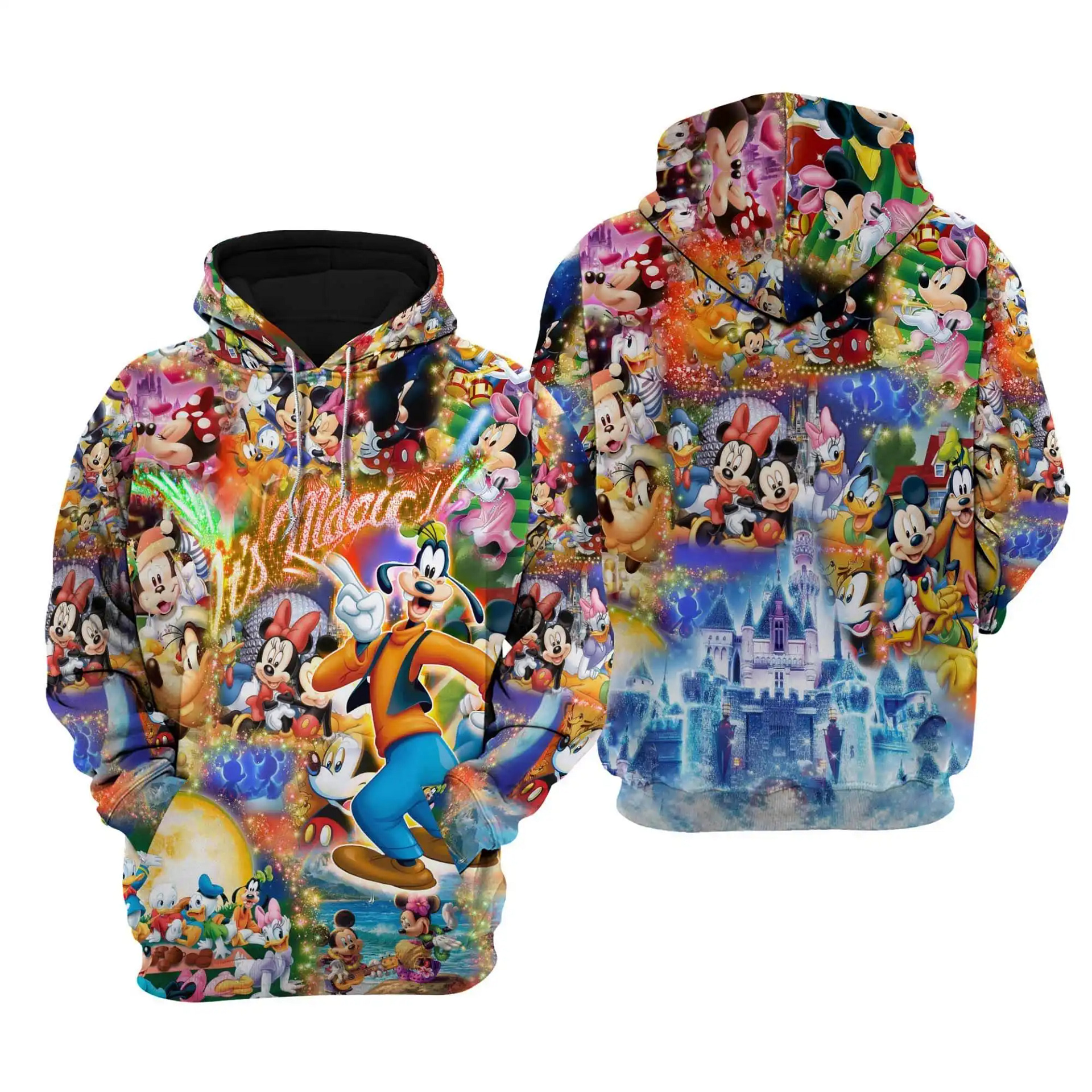 Goofy Dog And Friends Glitter Disney Cartoon Graphic Outfits Clothing Men Women Kids Toddlers Hoodie 3D