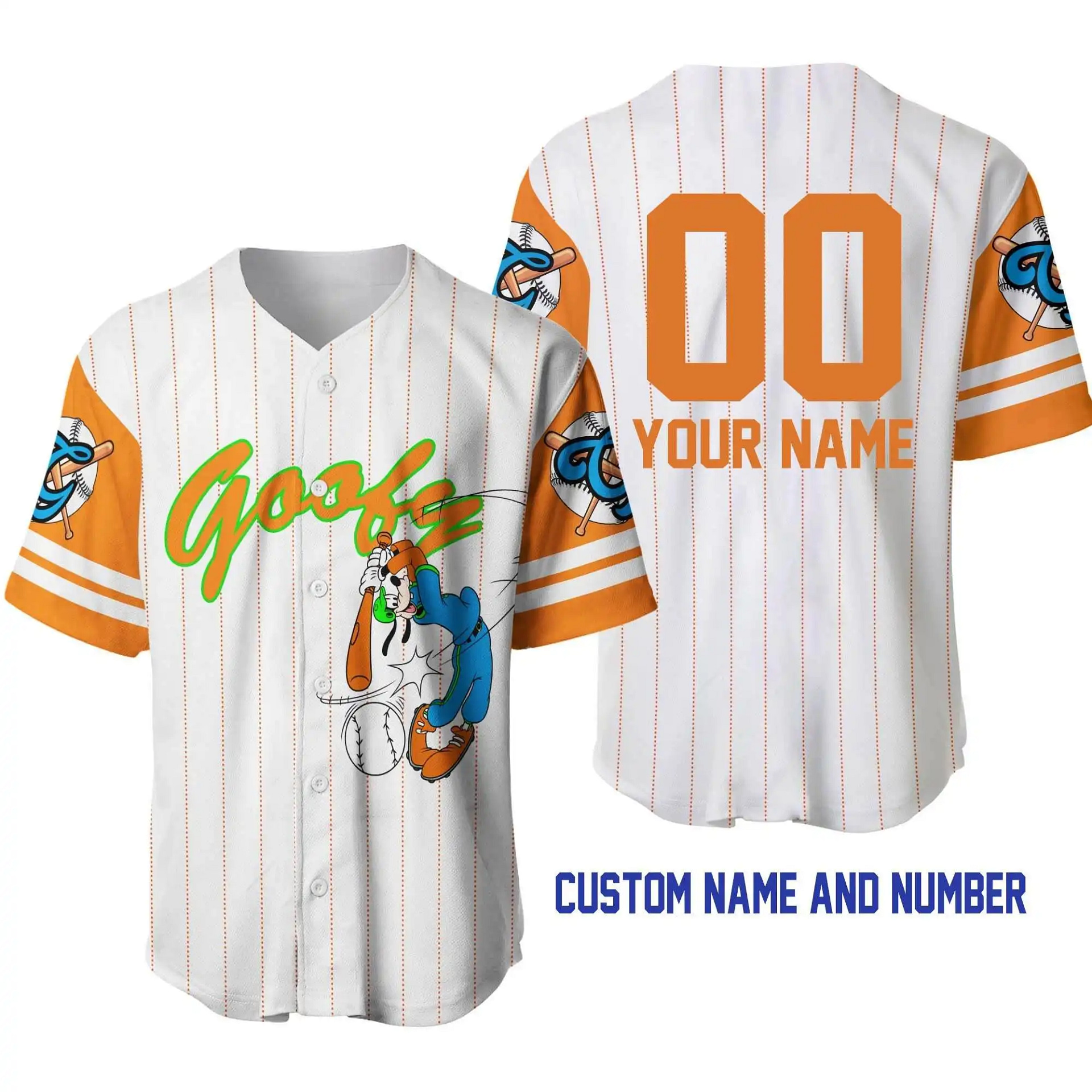 Goofy Dog White Orange Disney Unisex Cartoon Graphic Casual Outfits Custom Personalized Men Women Baseball Jersey