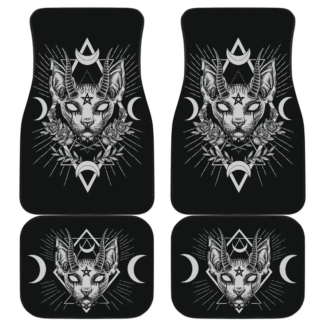 Gothic Occult Black Cat Unique Sphinx Style Awesome Demonic White Eye Car Floor Mats