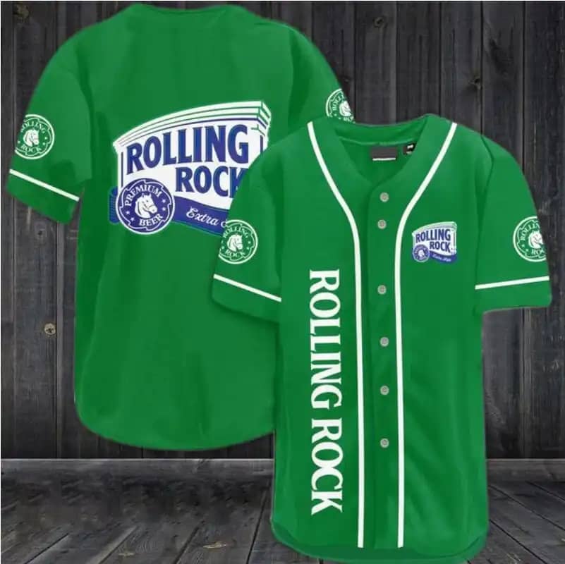 Green Rolling Rock Beer Custom Baseball Jersey