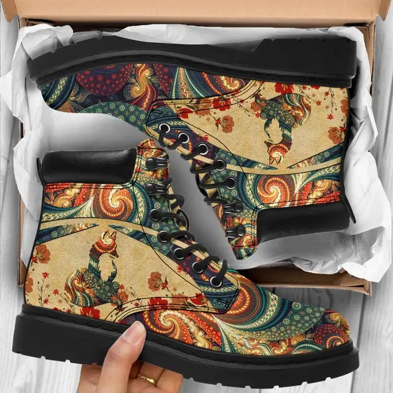 Hippie Vintage Art Fox Pattern Style Boots Custom All Season Boot