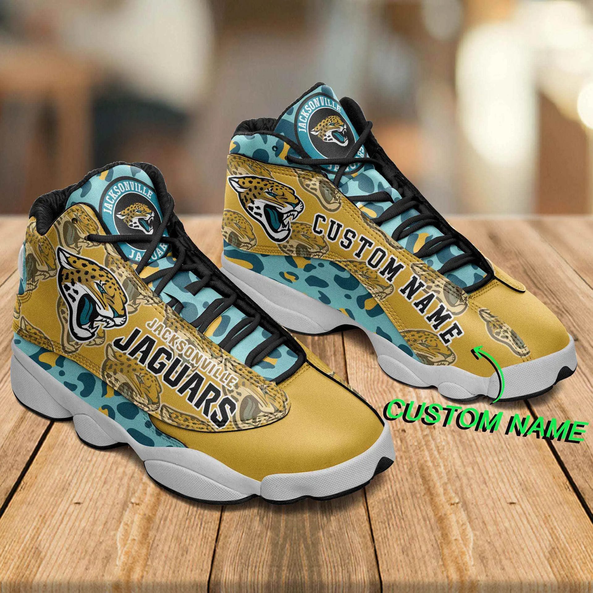 Jacksonville Jaguars Jordans 13 Custom Name Personalized Shoes