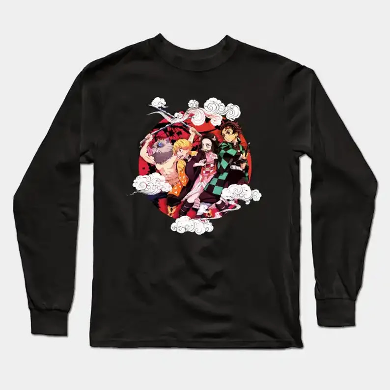 Kimetsu No Yaiba Tanjirou Zentisu Hashibira Kanao Vintage Anime Demon Slayer Long Sleeve T-Shirt