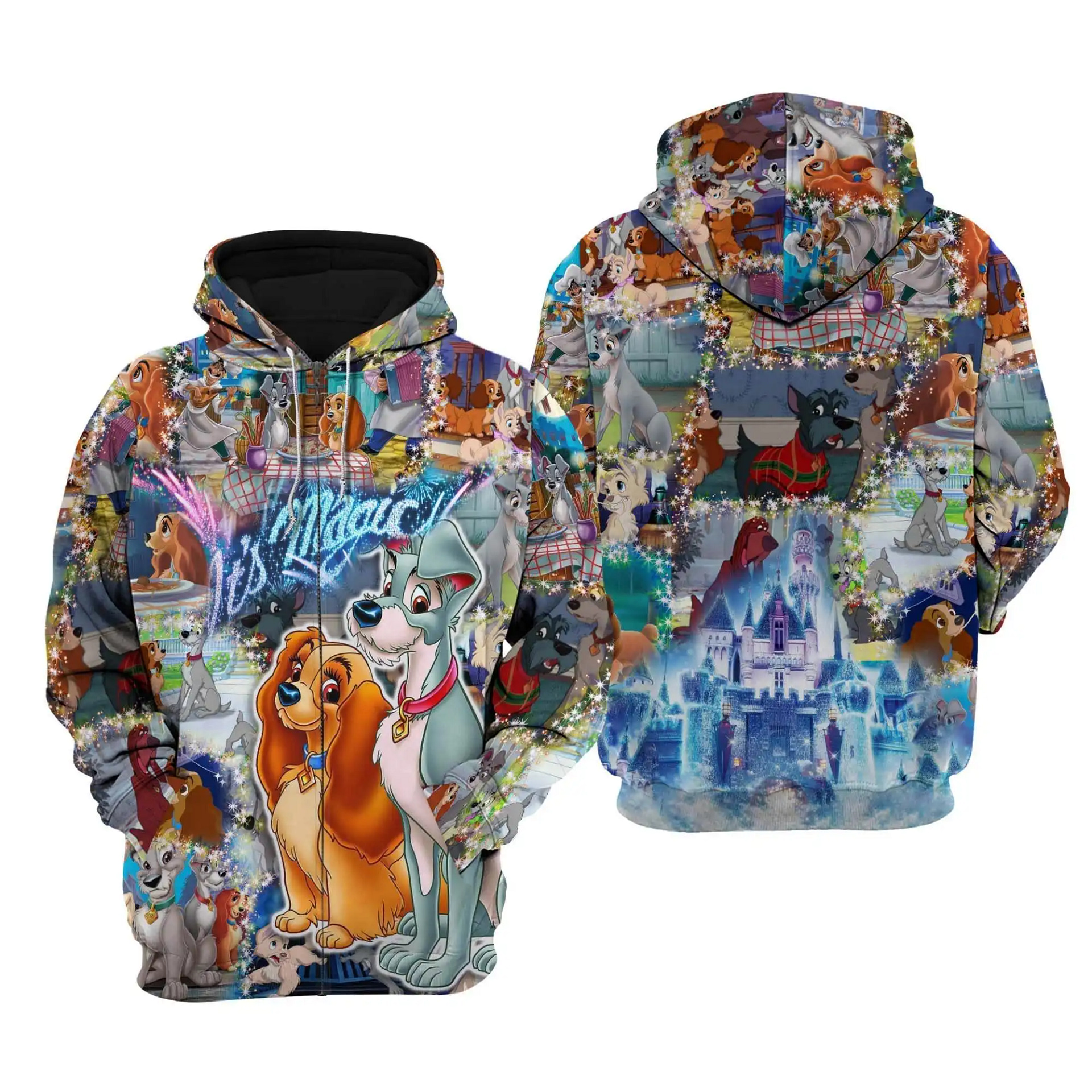 Lady And The Tramp Dogs Magical Disney Cartoon Graphic Outfit Clothing Men Women Kids Toddlers Hoodie 3D