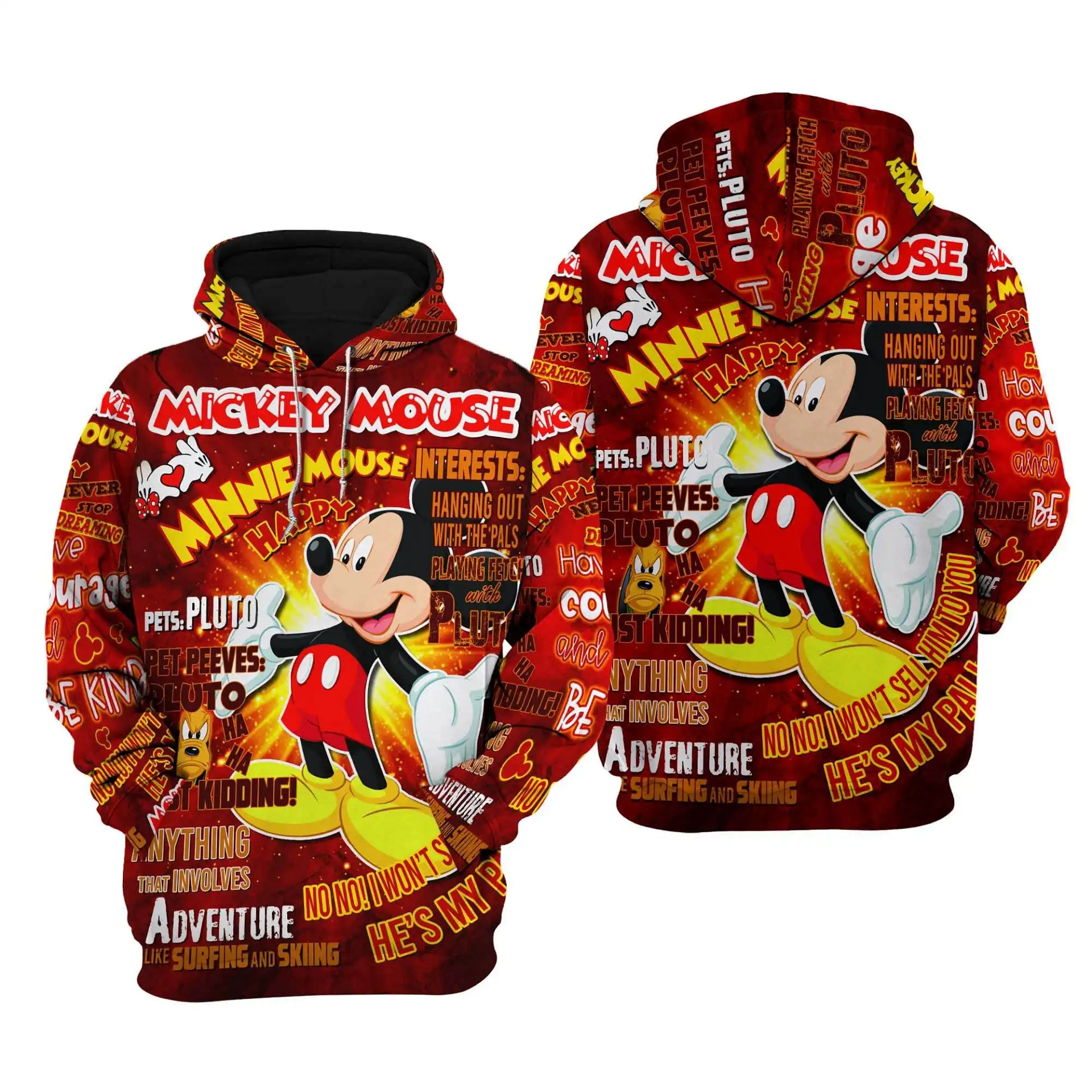 Mickey Mouse Punk Words Pattern Disney Quotes Cartoon Graphic Outfits Clothing Men Women Kids Toddlers Hoodie 3D