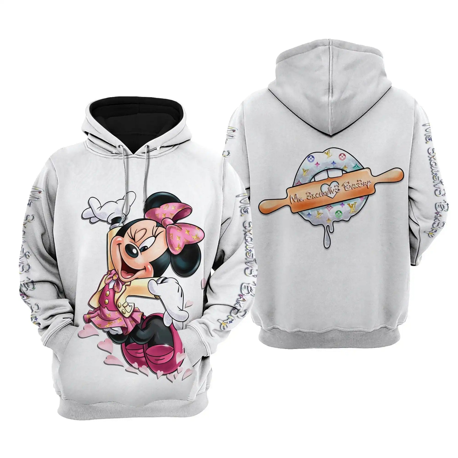 Minnie Mouse Ms. 3Xclusiv3 Bak3Ry Disney Cartoon Graphic Outfits Clothing Men Women Kids Toddlers Hoodie 3D