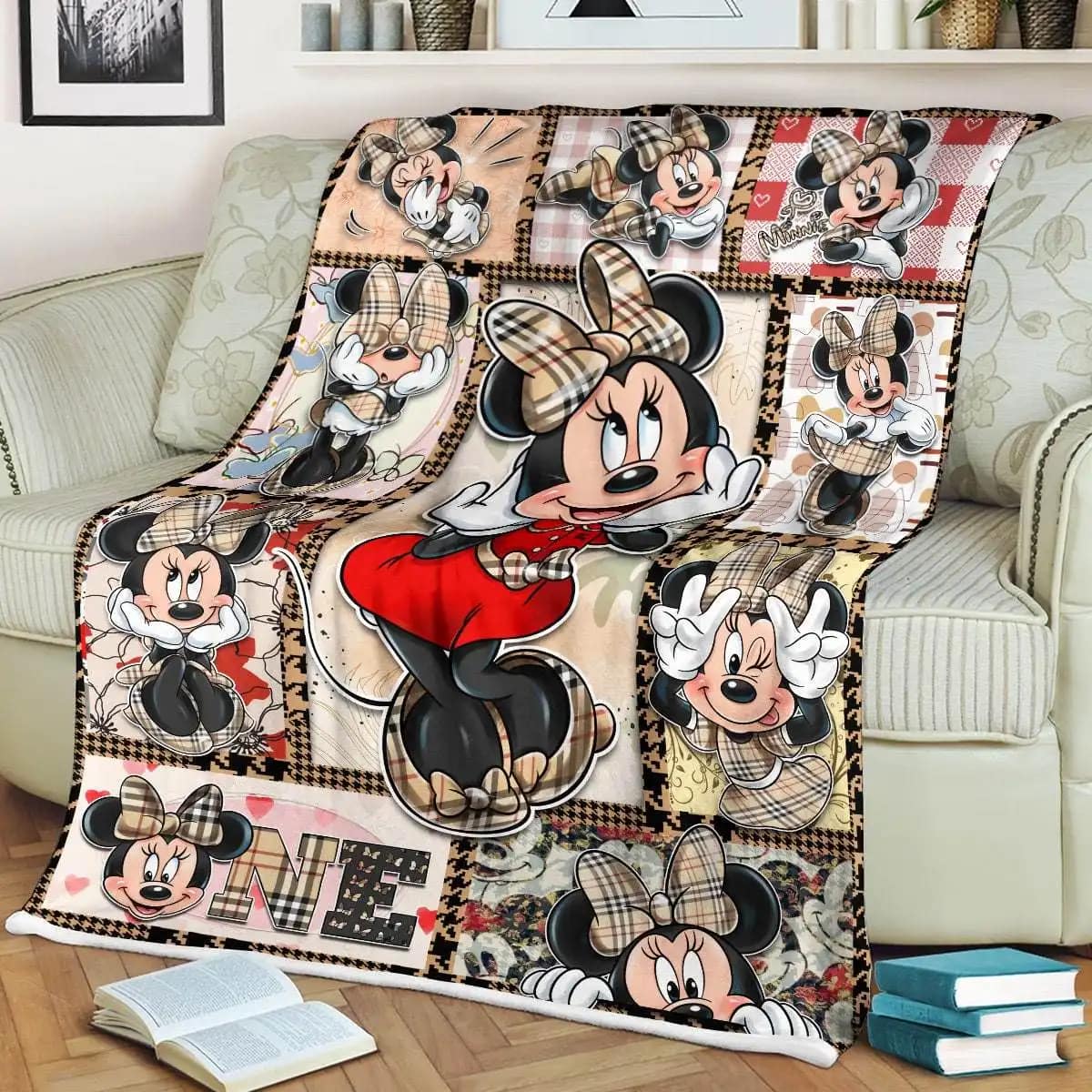 Minnie Mouse Plaid Disney Inspired Soft Cozy Comfy Bedroom Livingroom Office Home Decoration Fleece Blanket