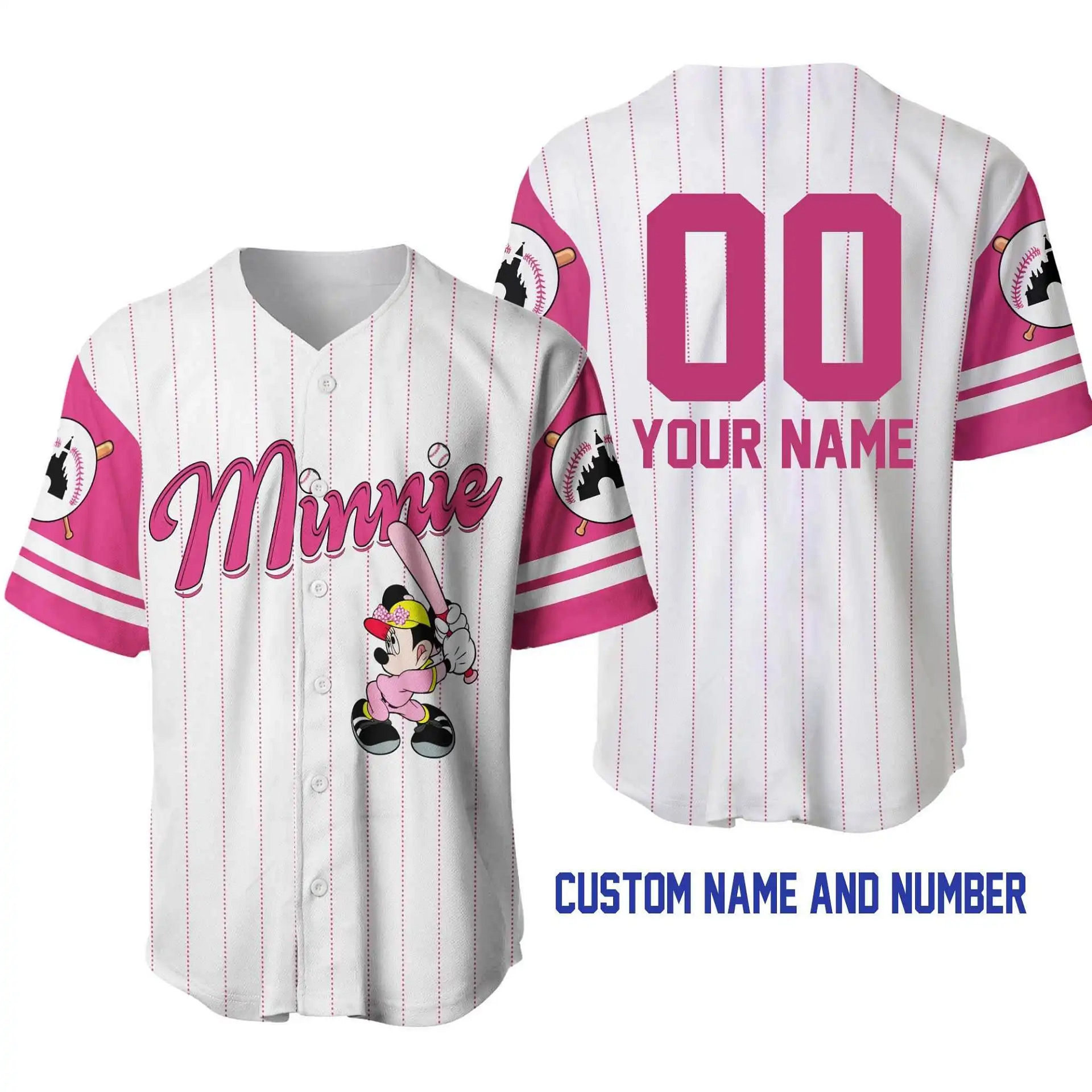 Minnie Mouse White Pink Disney Unisex Cartoon Graphic Casual Outfits Custom Personalized Men Women Baseball Jersey