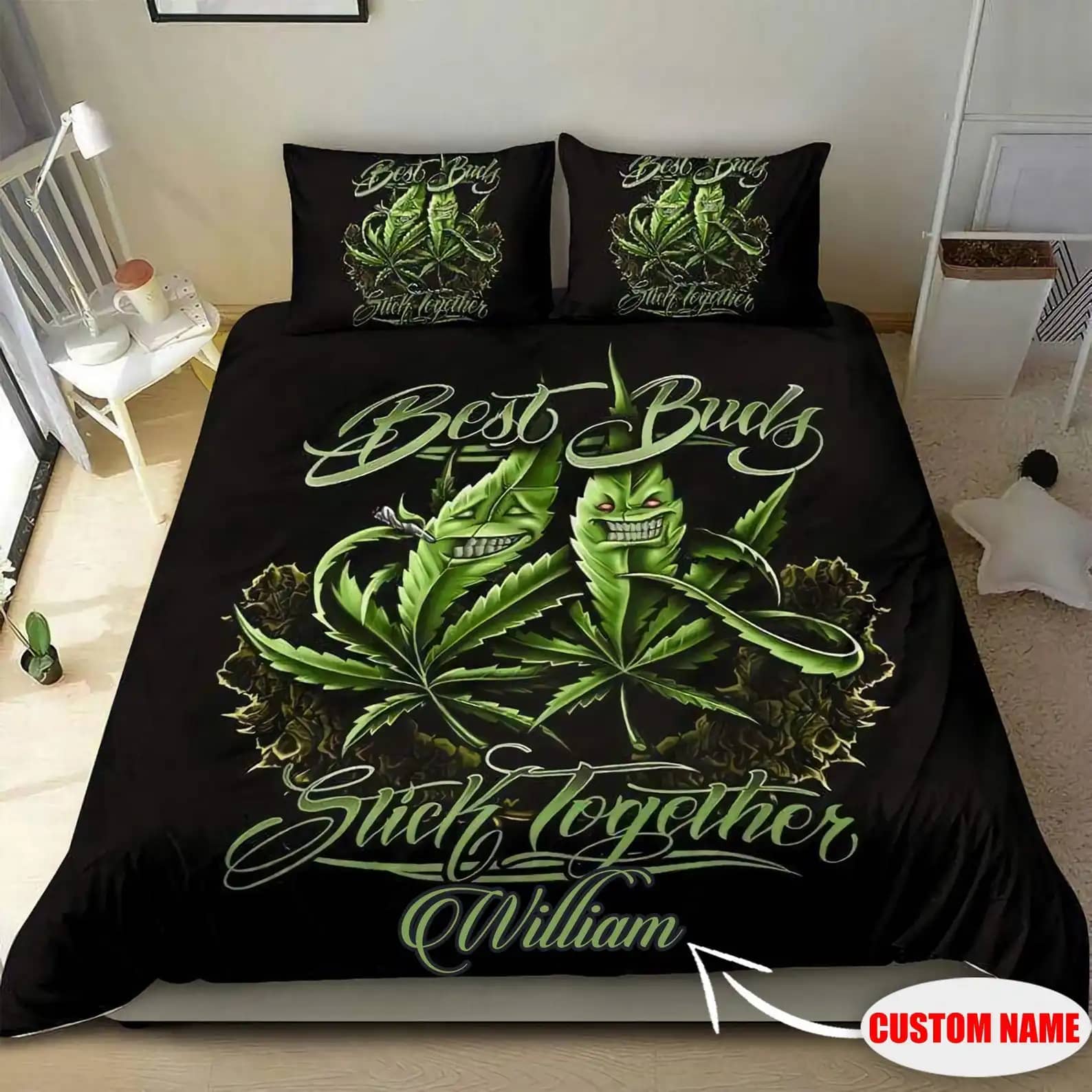 My Best Buds Marijuana Black And Green Personalized Quilt Bedding Sets