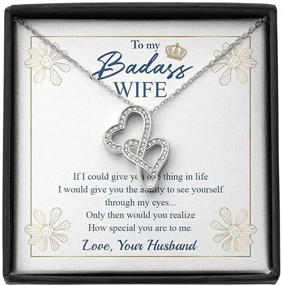 Necklace Jewelry For Women To My Badass Wife Double Hearts Personalized Gifts