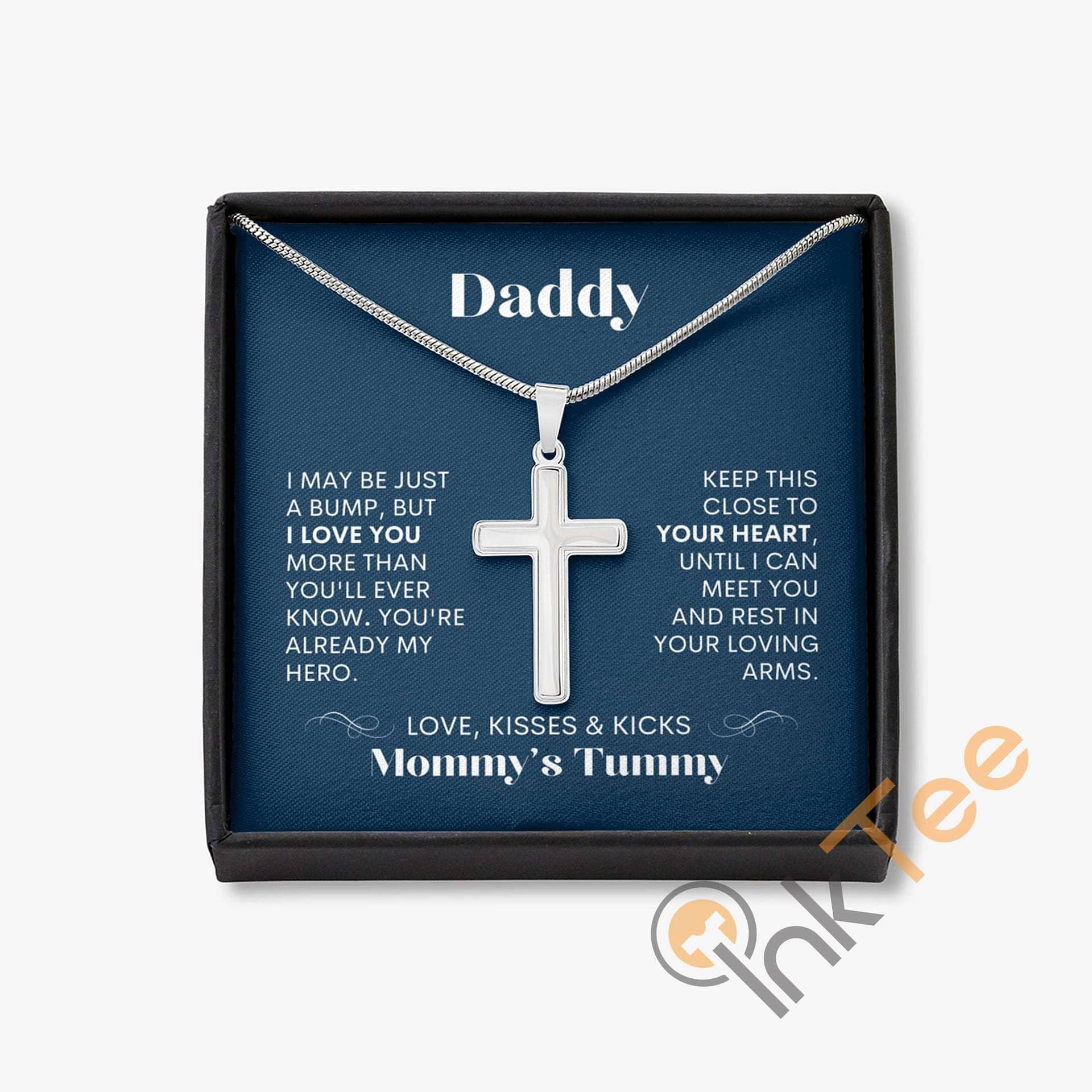 New Dad Gift From Bump For 1St Father'S Day Daddy To Be With Customizable Engraving Expectant Father Present Cross Necklace Personalized Gifts