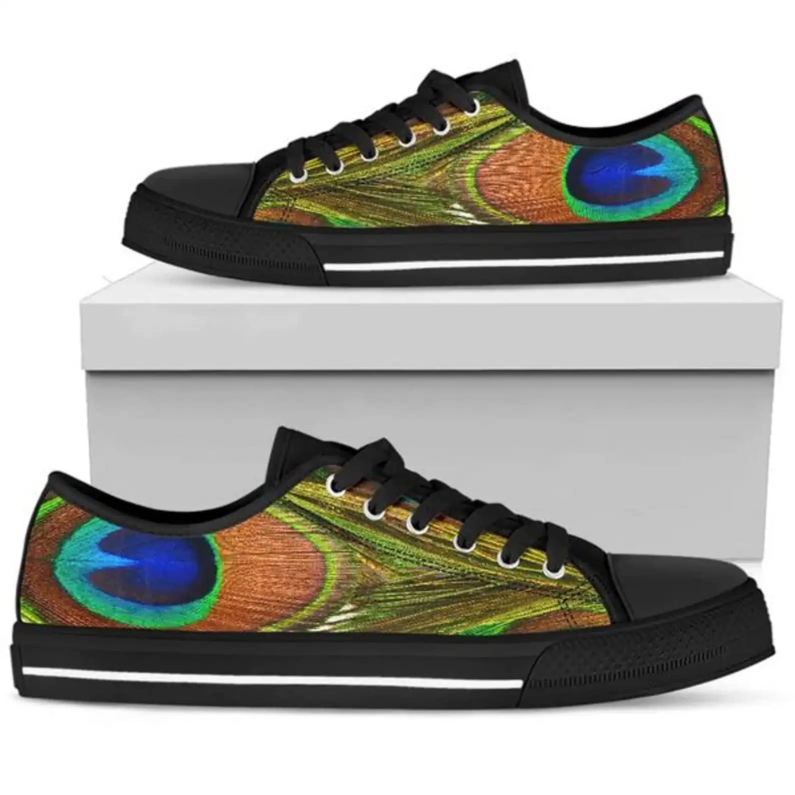 Peacock Print Abstract Canvas Gifts Art Pet Lover Designer Low Top Sneakers
