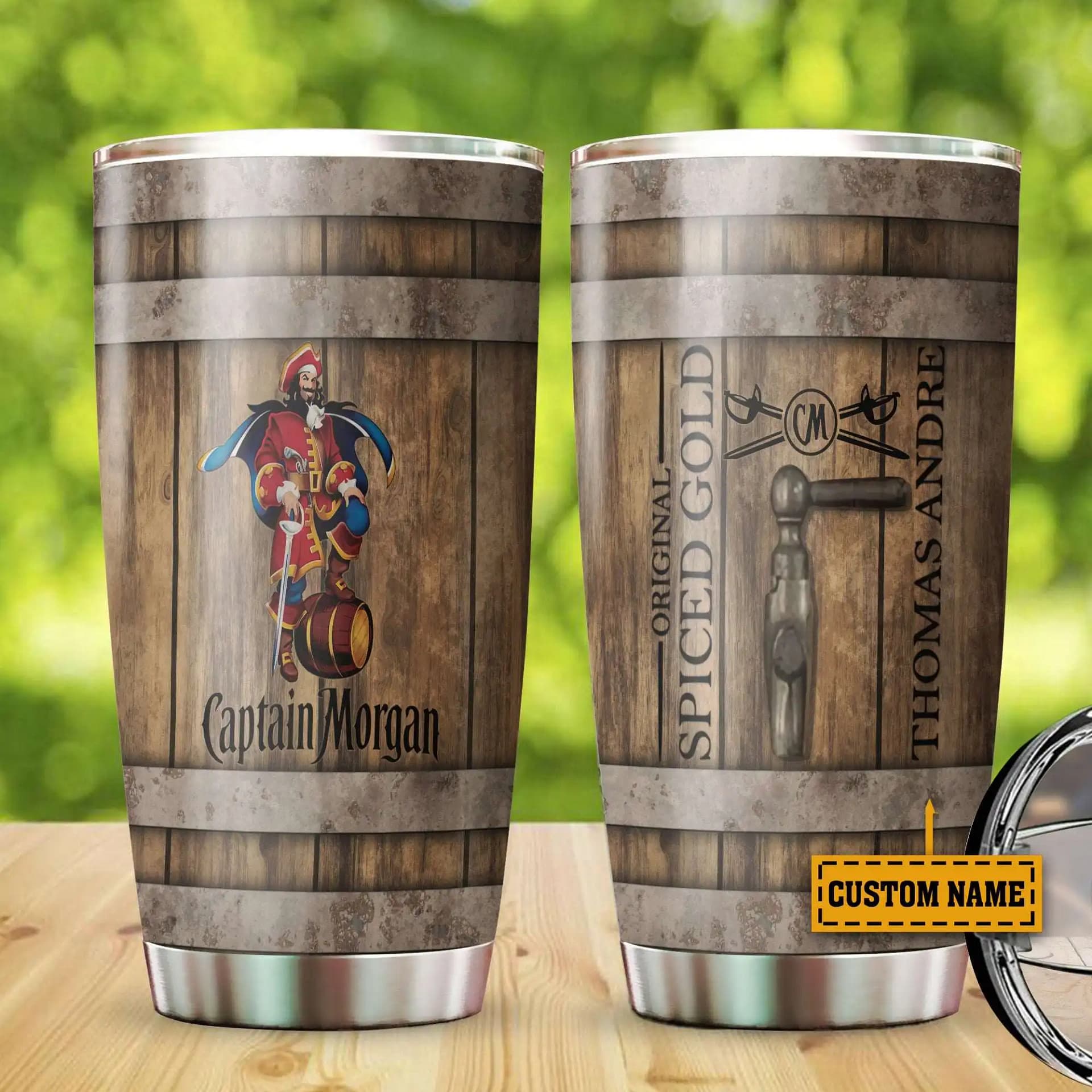 Personalized Captain-Morgan Vodka Wine Wooden Barrel Customize Stainless Steel Tumbler