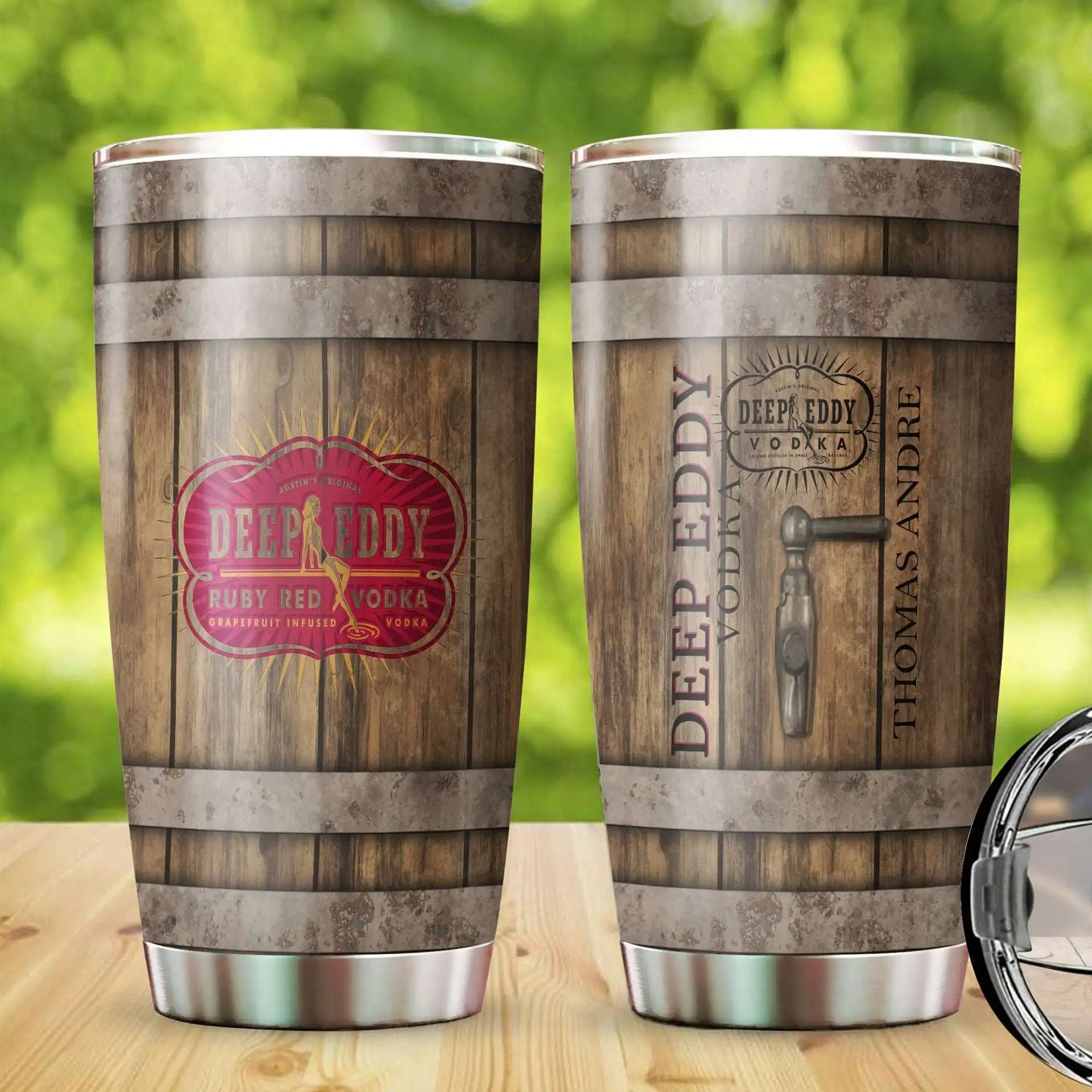 Personalized Deep Eddy Vodka Wine Wooden Barrel Customized Stainless Steel Tumbler