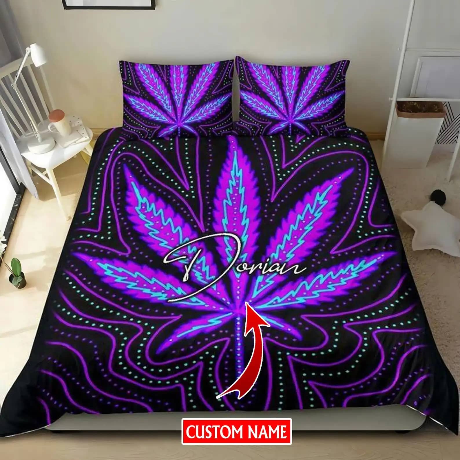 Personalized Hippie Art Cannabis Custom Marijuana Quilt Bedding Sets