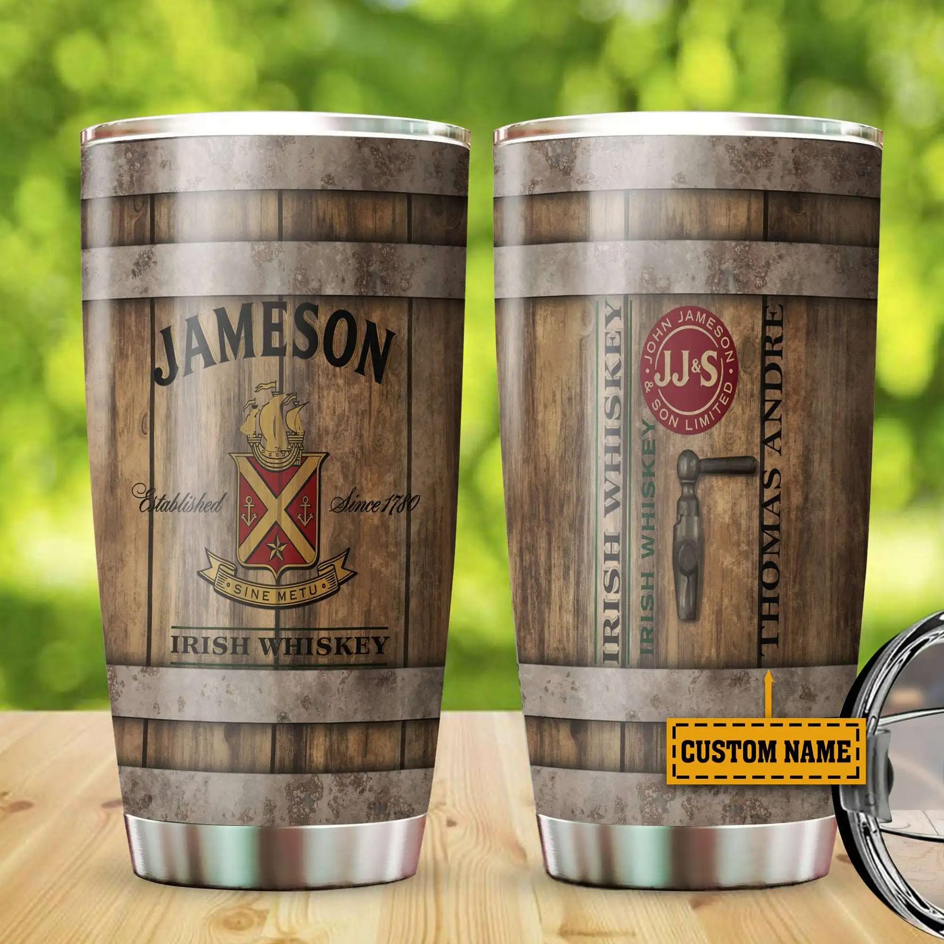 Personalized Jame-Son Whiskey Wine Wooden Barrel Customized Stainless Steel Tumbler