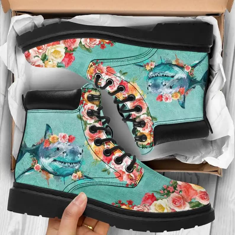 Personalized Shark Flowers Watercolor Style All Season Boot