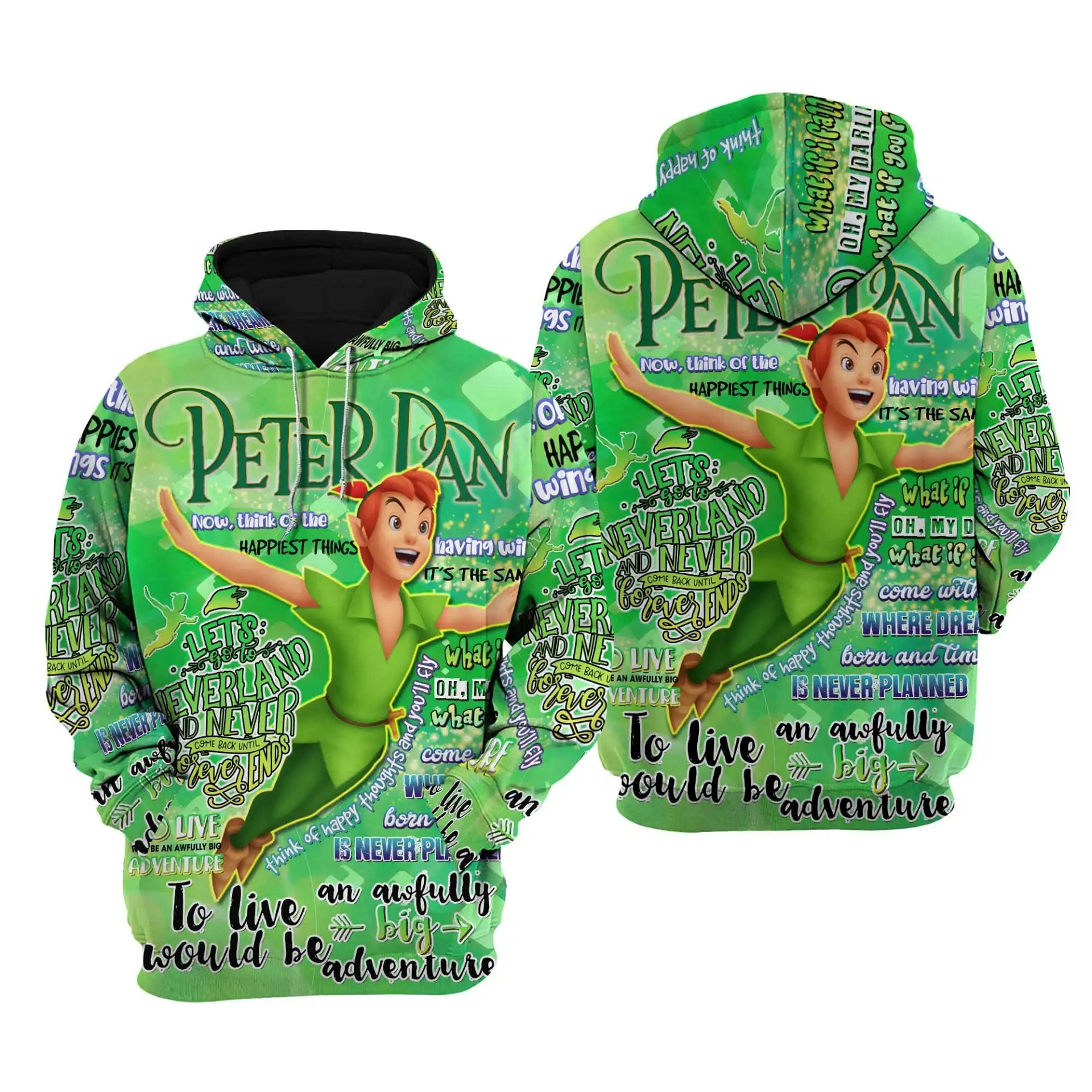 Peter Pan Punk Words Pattern Disney Quotes Cartoon Graphic Outfits Clothing Men Women Kids Toddlers Hoodie 3D