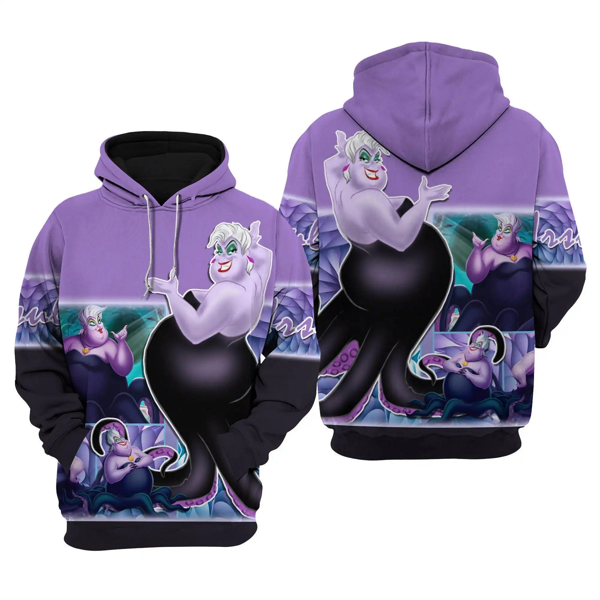 Purple Disney Villains Ursula Disney Cartoon Graphic Outfits Clothing Men Women Kids Toddlers Hoodie 3D