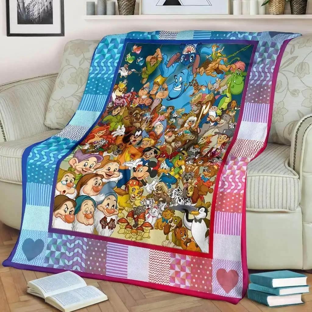 Reb Blue Ombre All Disney Characters Disney Soft Cozy Comfy Bedroom Livingroom Office Home Decoration Fleece Blanket