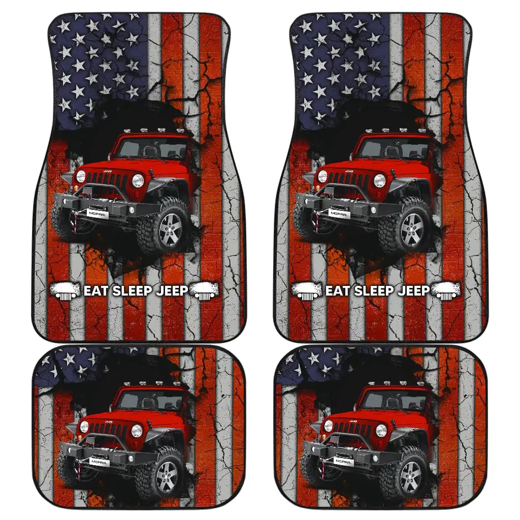 Red Jeep American Flag Car Floor Mats
