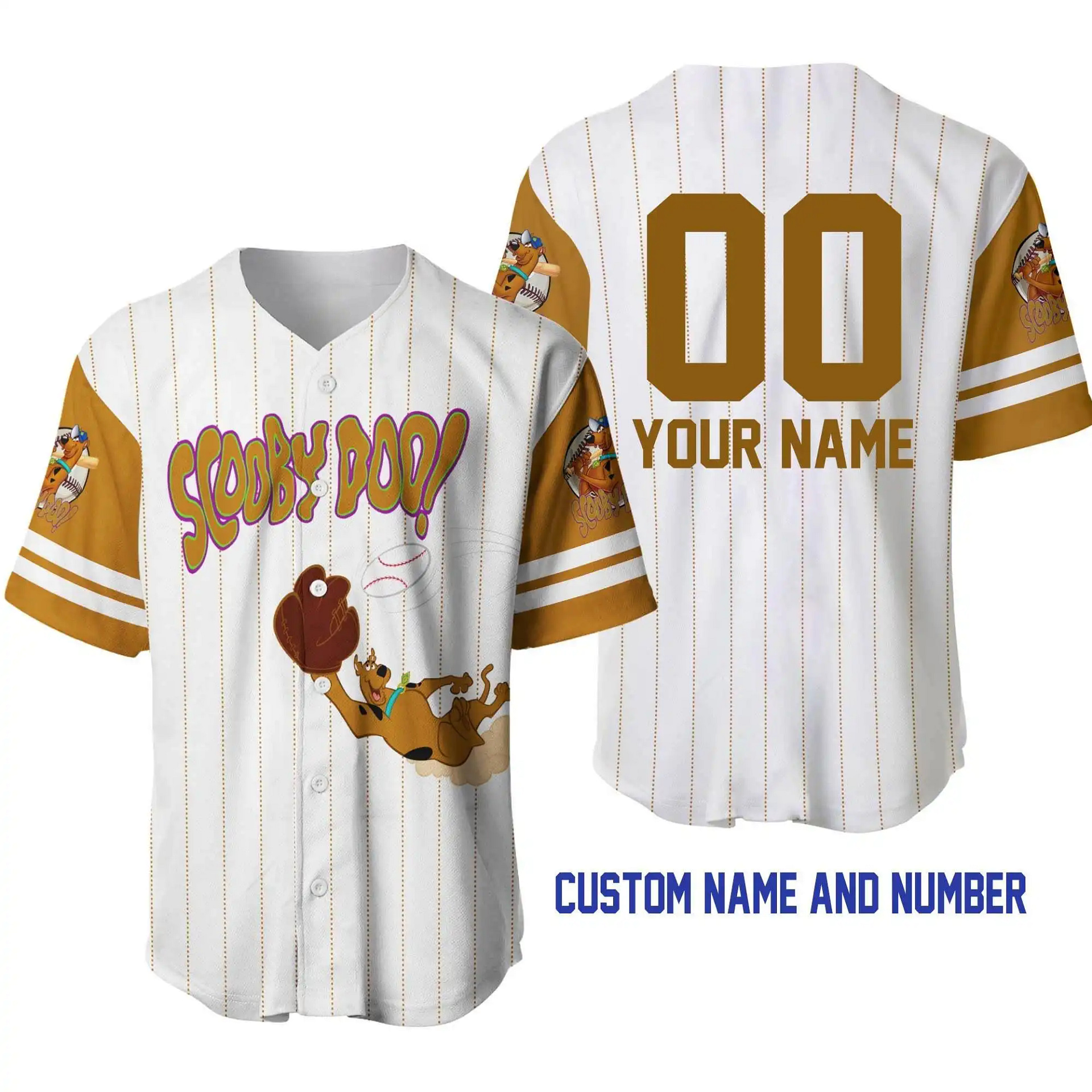 Scooby Doo Dog White Golden Brown Disney Unisex Cartoon Graphic Casual Outfits Custom Personalized Men Women Baseball Jersey