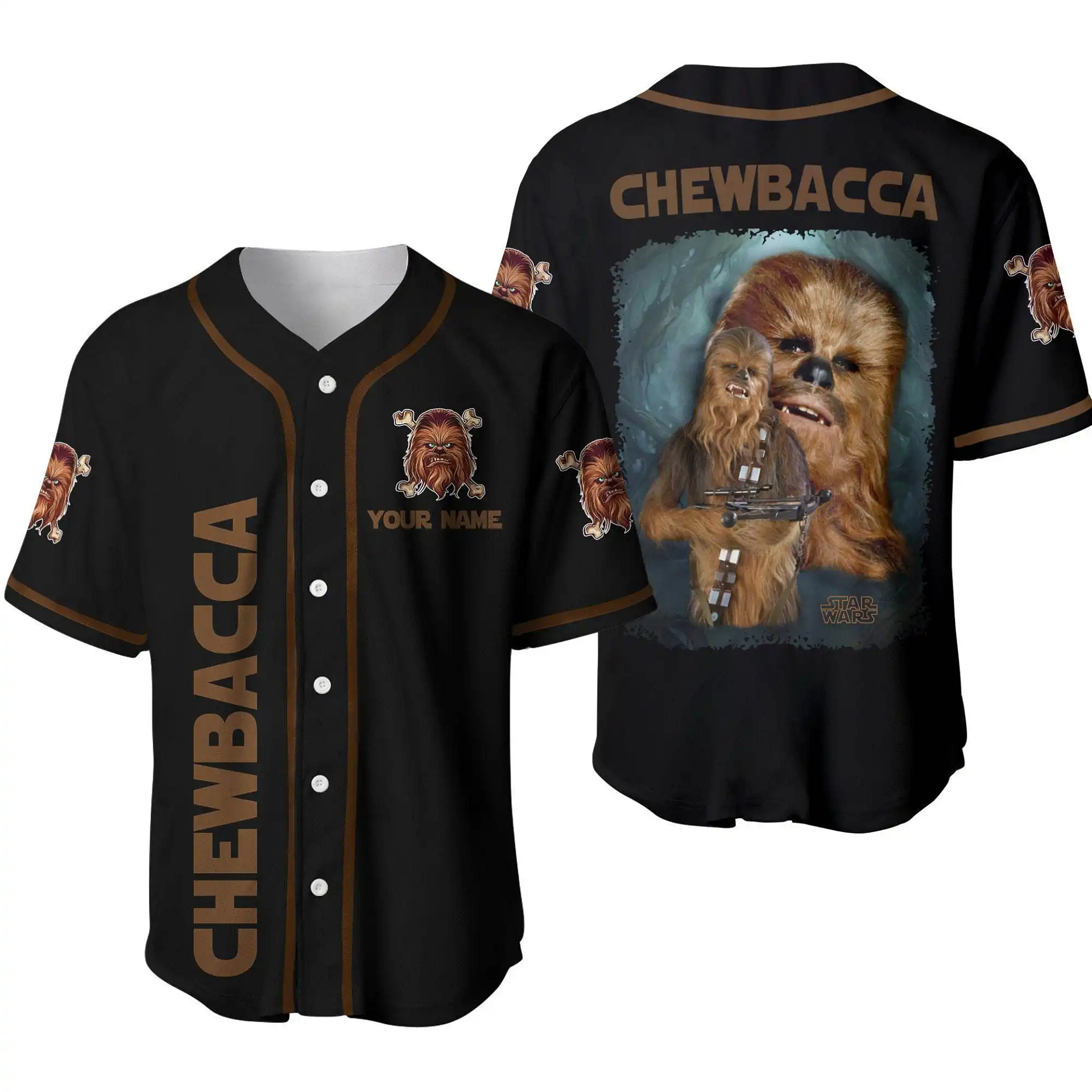 Star War Chewbacca Chewie Black Brown Disney Unisex Cartoon Graphic Casual Outfits Custom Personalized Men Women Baseball Jersey