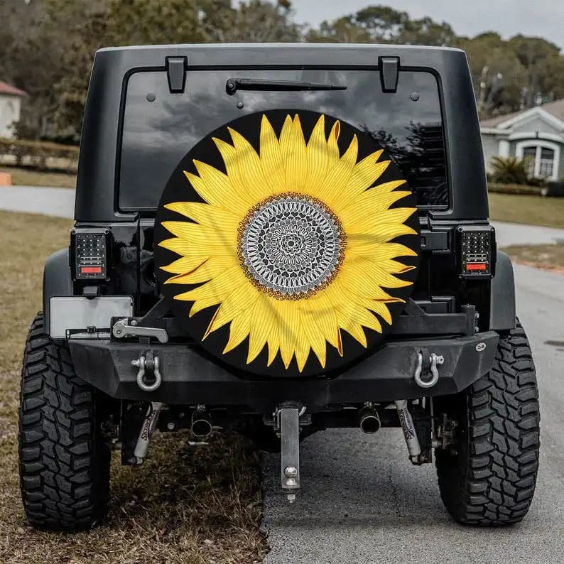 Sunflower Hippie Art Tire Cover