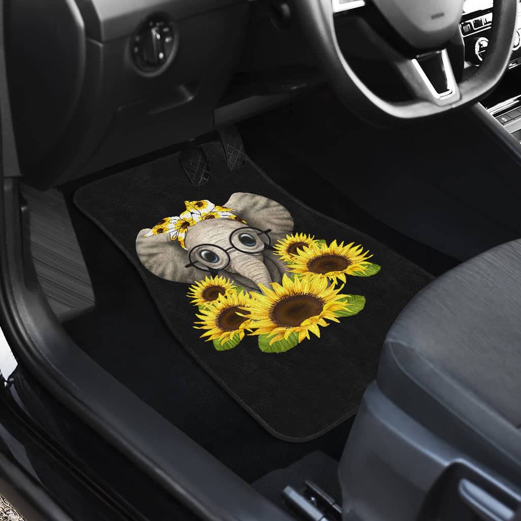 Inktee Store - Sunflowers Elephant Sunflowers Front And Back Car Floor Mats Image