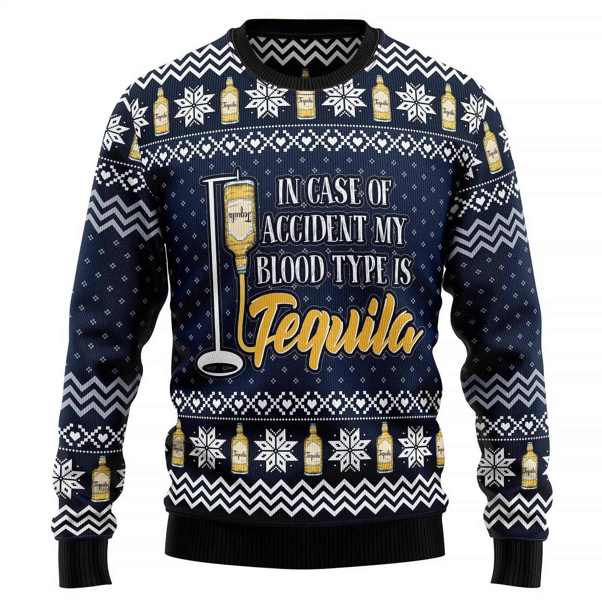 Tequila My Blood Type Knitted Xmas Best Holiday Gifts Ugly Sweater