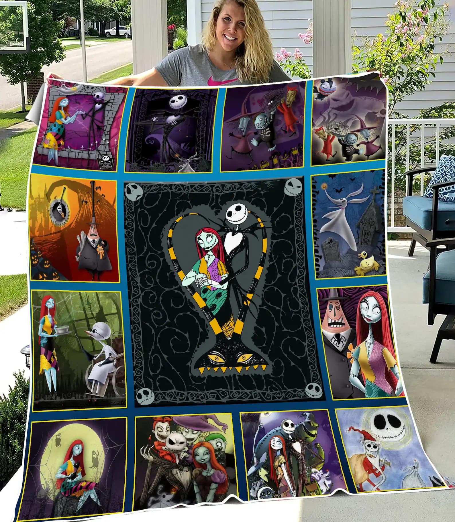 The Nightmare Before Christmas Blanket Jack Skellington And Sally Gift For Fans Cartoon Movie Quilt