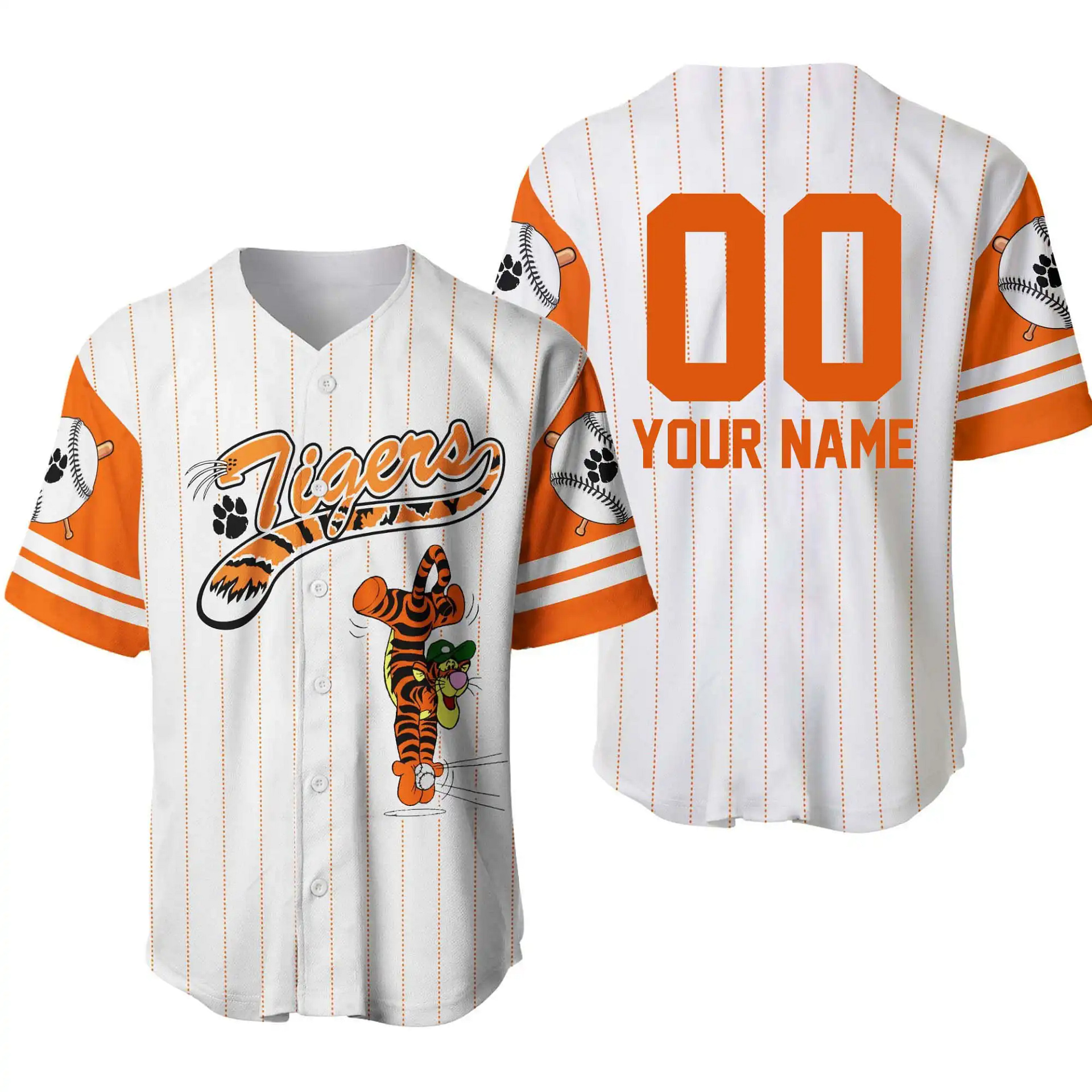 Tigger White Orange Disney Unisex Cartoon Graphic Casual Outfits Custom Personalized Baseball Jersey