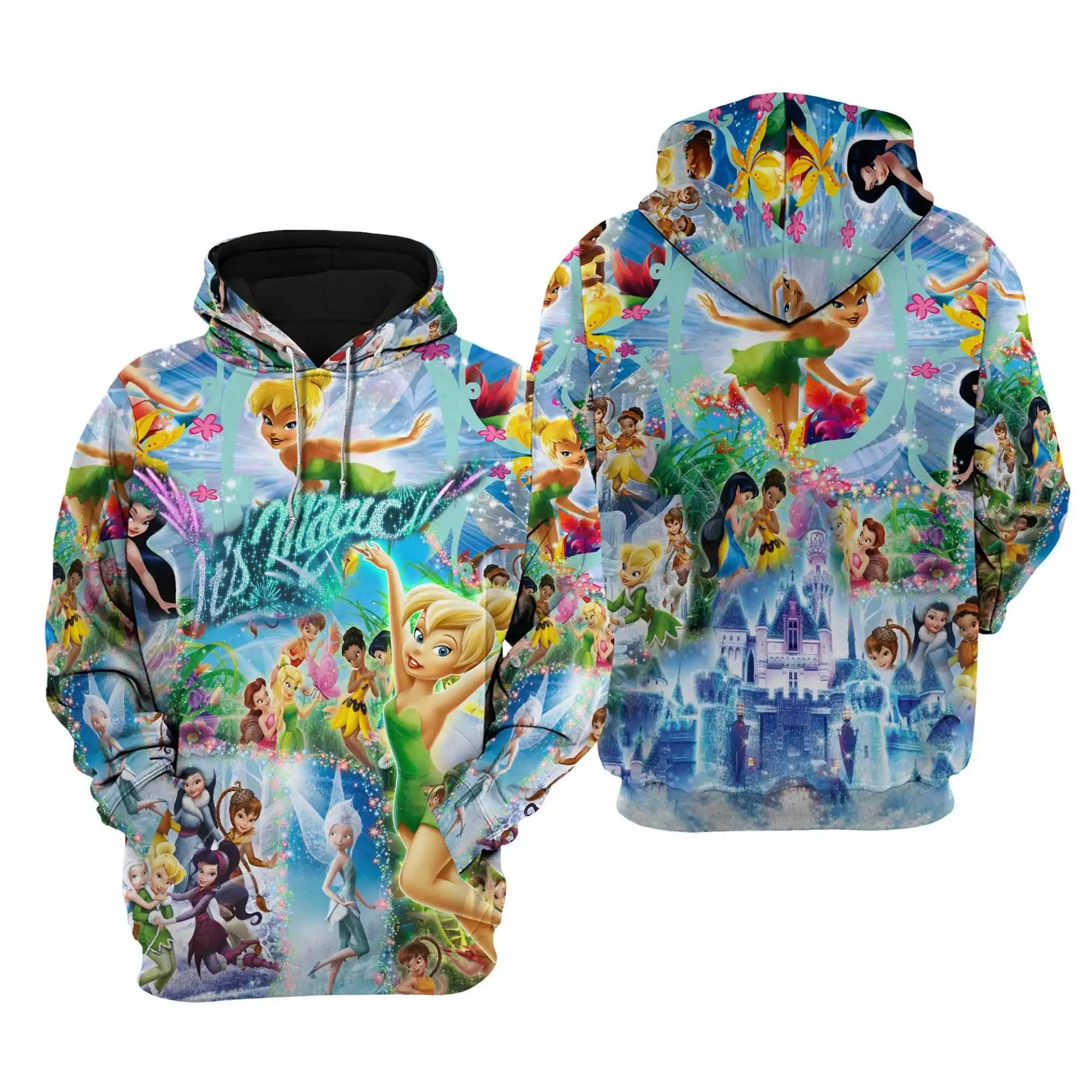 Tinker Bell Magical Glitter Castle Disney Cartoon Graphic Outfits Clothing Men Women Kids Toddlers Hoodie 3D
