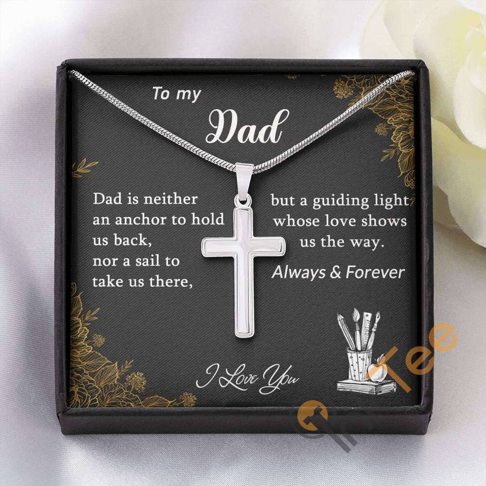To My Dad Cross Pendant Necklace For Father's Day Gift Birthday Daughter Present Personalized Gifts
