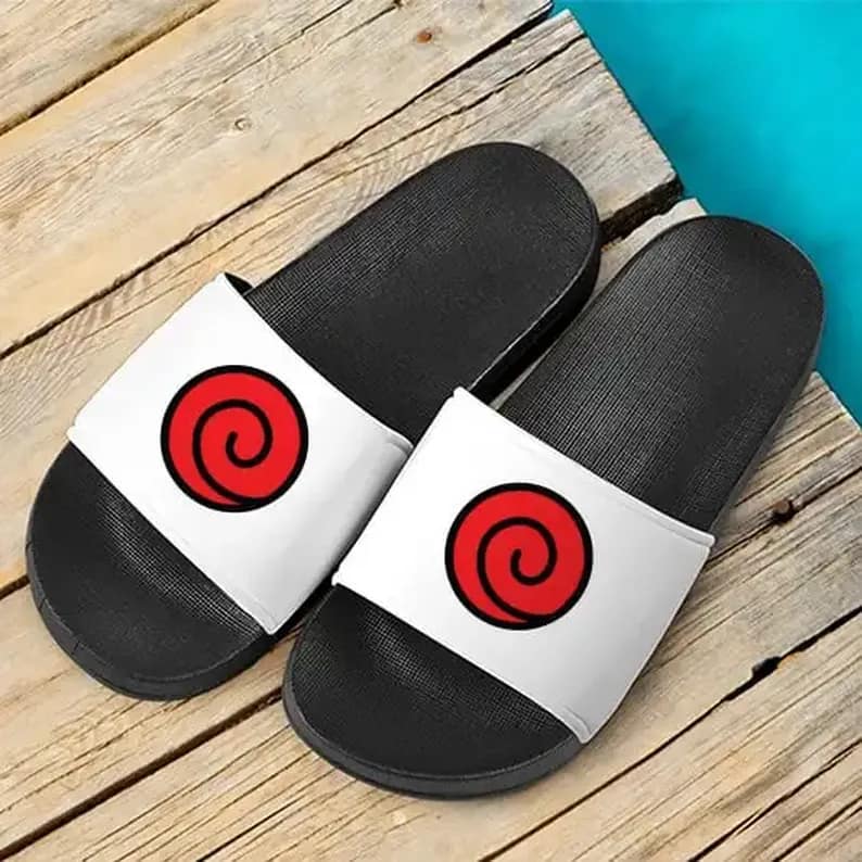 Uzumaki Clan Symbol Dope Cool Red White Slide Sandals