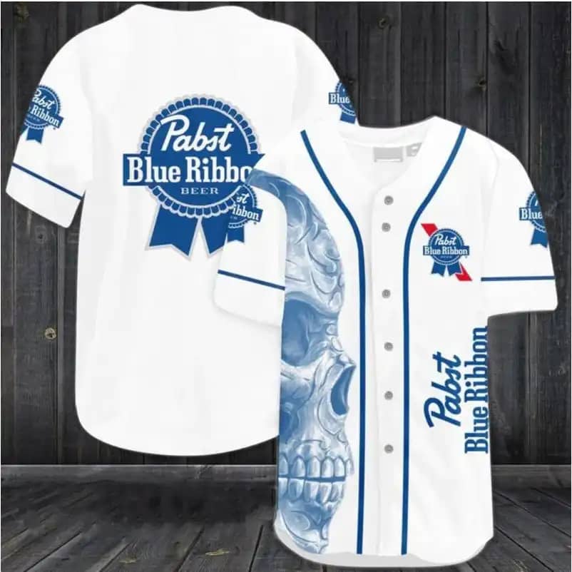 Vintage White Skull Pabst Blue Ribbon Beer Custom Baseball Jersey