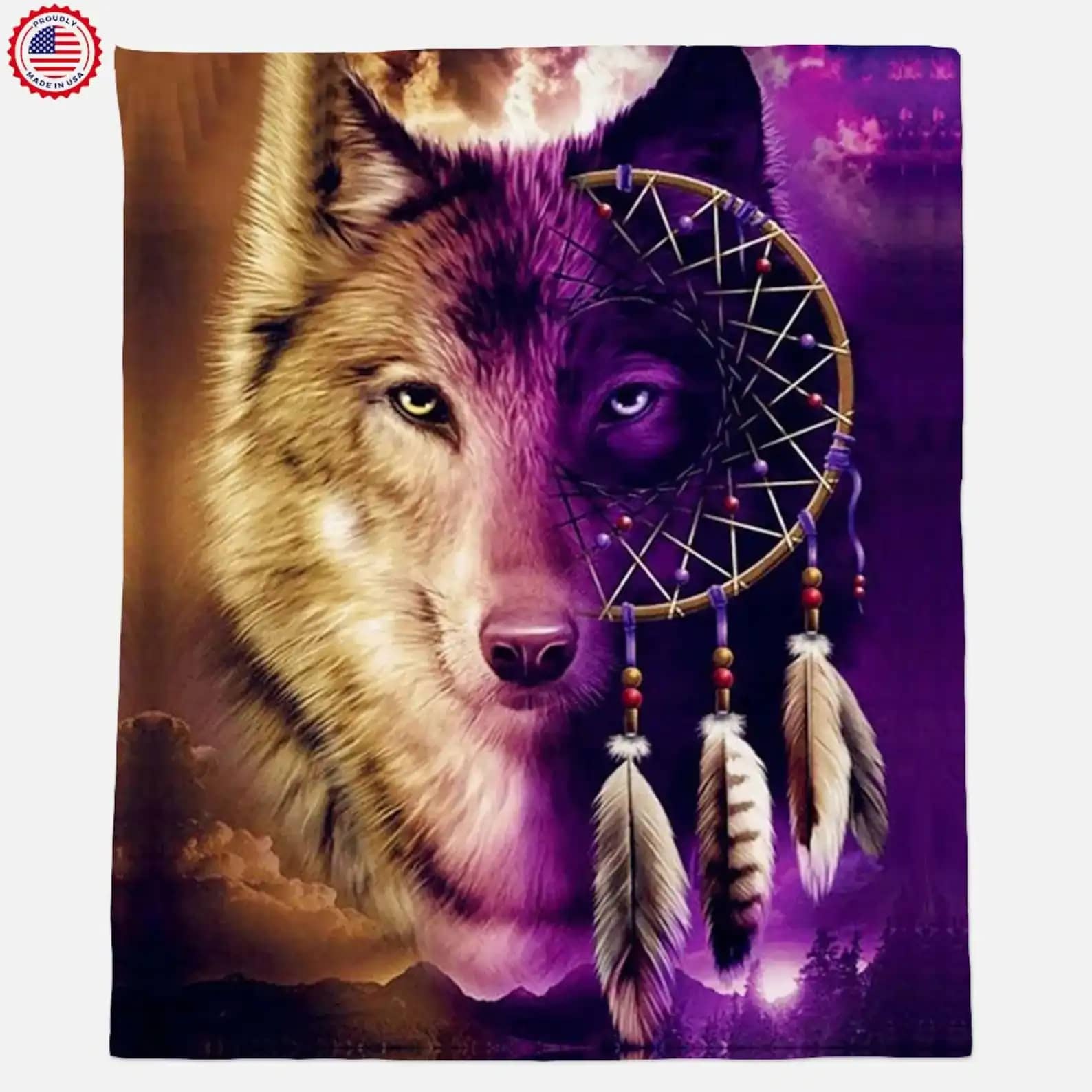 Wolf With Dreamcatcher Lover Gift Idea Fleece Blanket