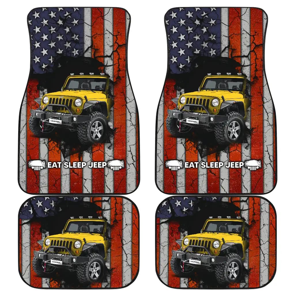 Yellow Jeep American Flag Car Floor Mats