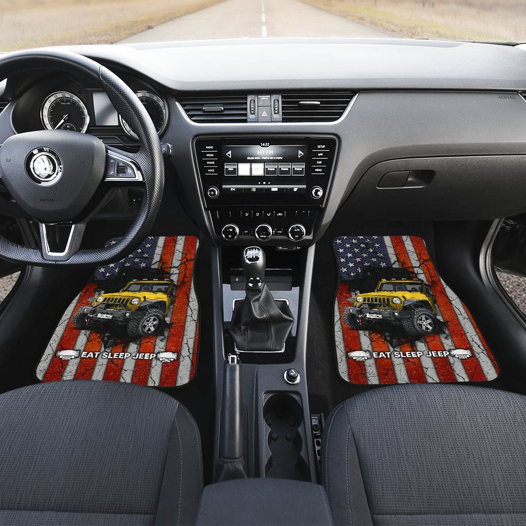 Inktee Store - Yellow Jeep American Flag Car Floor Mats Image